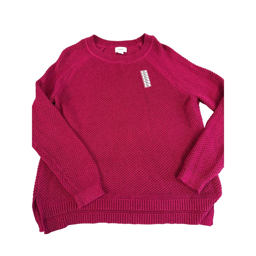 Old Navy Womens XL Magenta Berry Textured Knit Crewneck Raglan Sweater Pullover